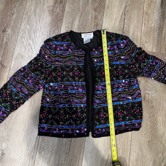 PAPELL BOUTIQUE Women's Silk Beaded Sequin Evening Jacket Size 12 - Picture 5 of 8